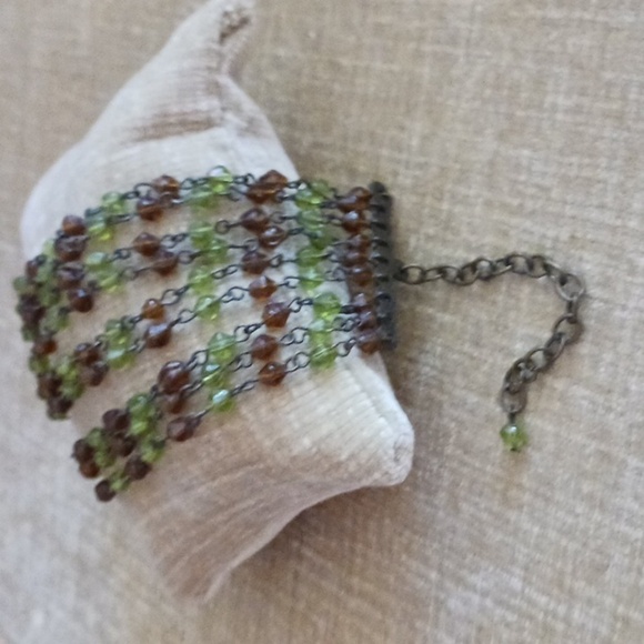 Nine Strand Beaded Green Burnt Orange Bracelet - Picture 8 of 8
